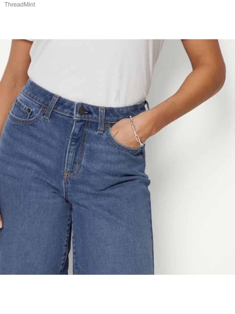 Women's Mid-Rise Relaxed Fit Long Jean Shorts Bermuda Denim 5-Pocket Stretch